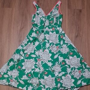 Boden Green Dress with Coral Trim